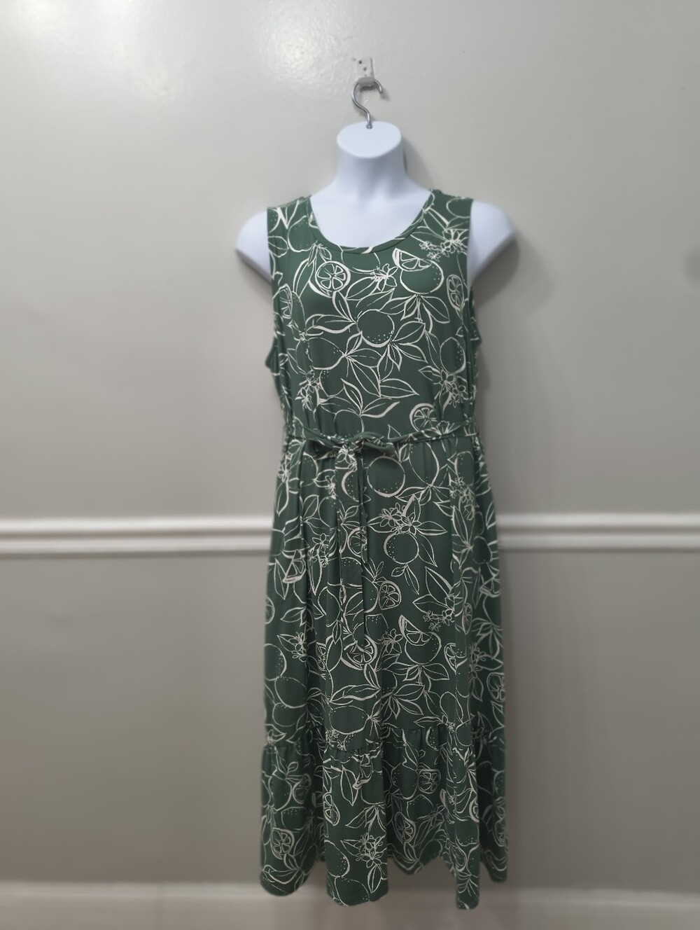 Cuddl Duds Green Flexwear Maxi Dress Citrus Print Green P2X Vacation Resort Work